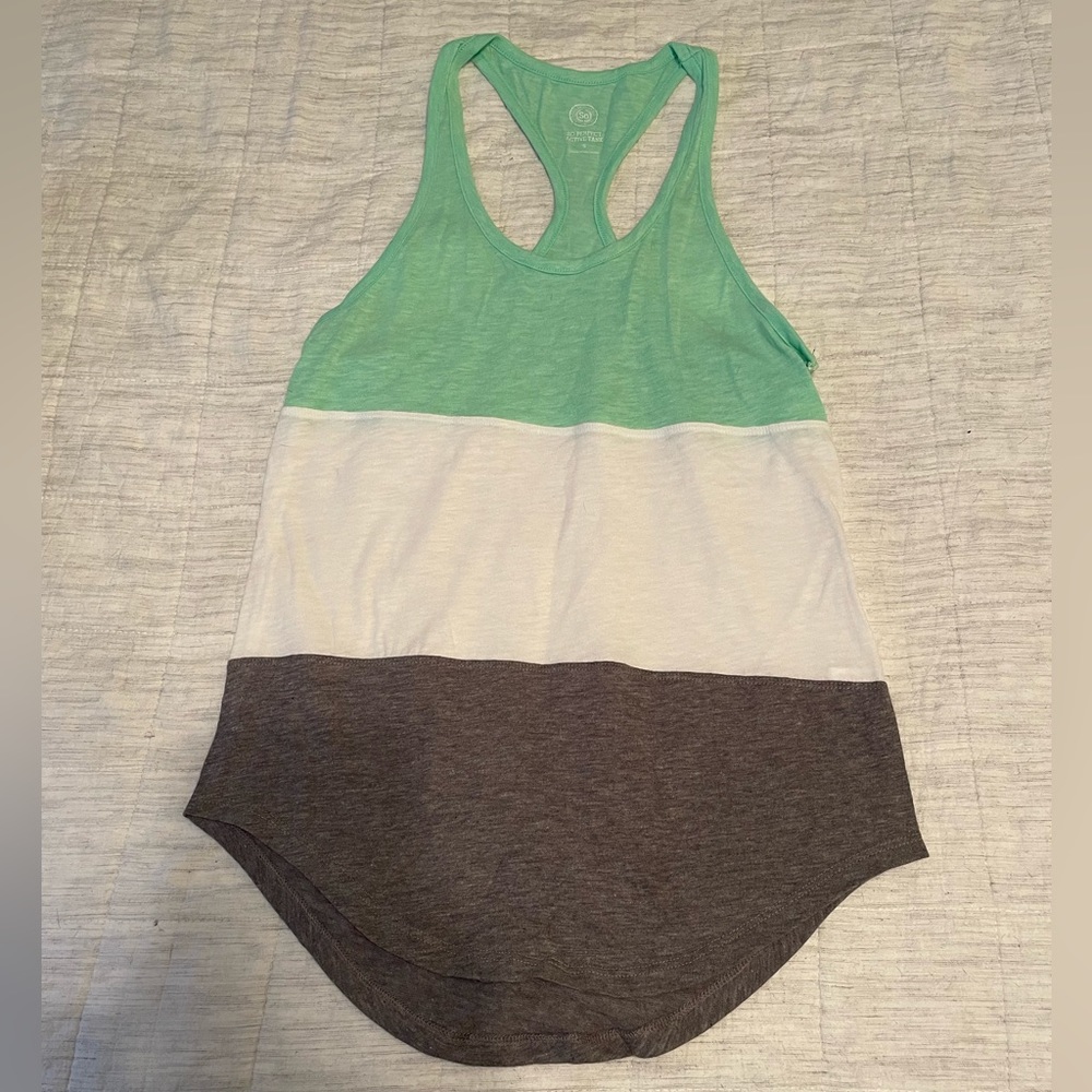 Green, white, grey, razor back tank top, never worn.